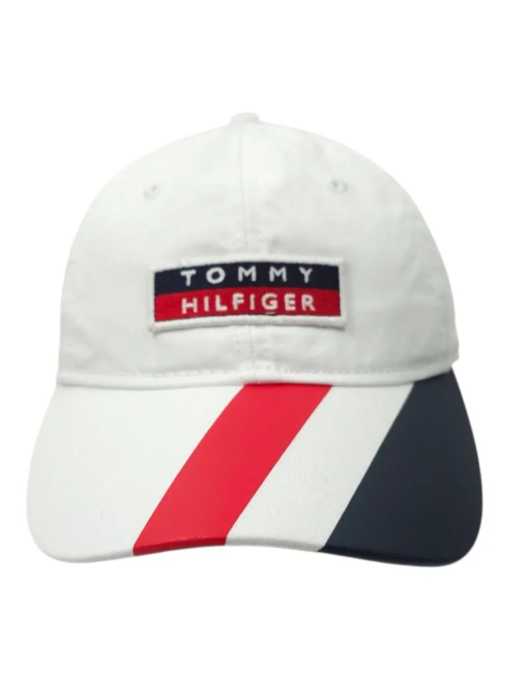 Tommy Hilfiger Flag Logo Patch Striped Baseball Cap White Dad Hat Strapback